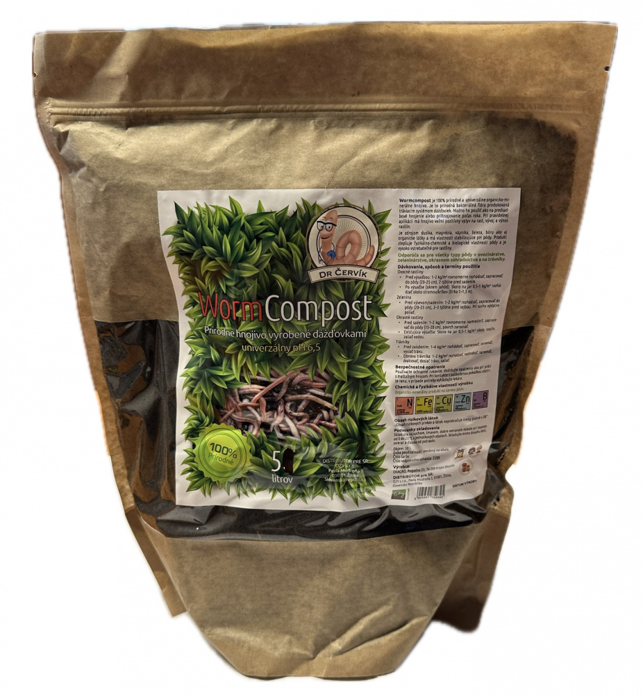 Hnojivo prírodné - kompost z dažďoviek - WormCOMPOST 5 L